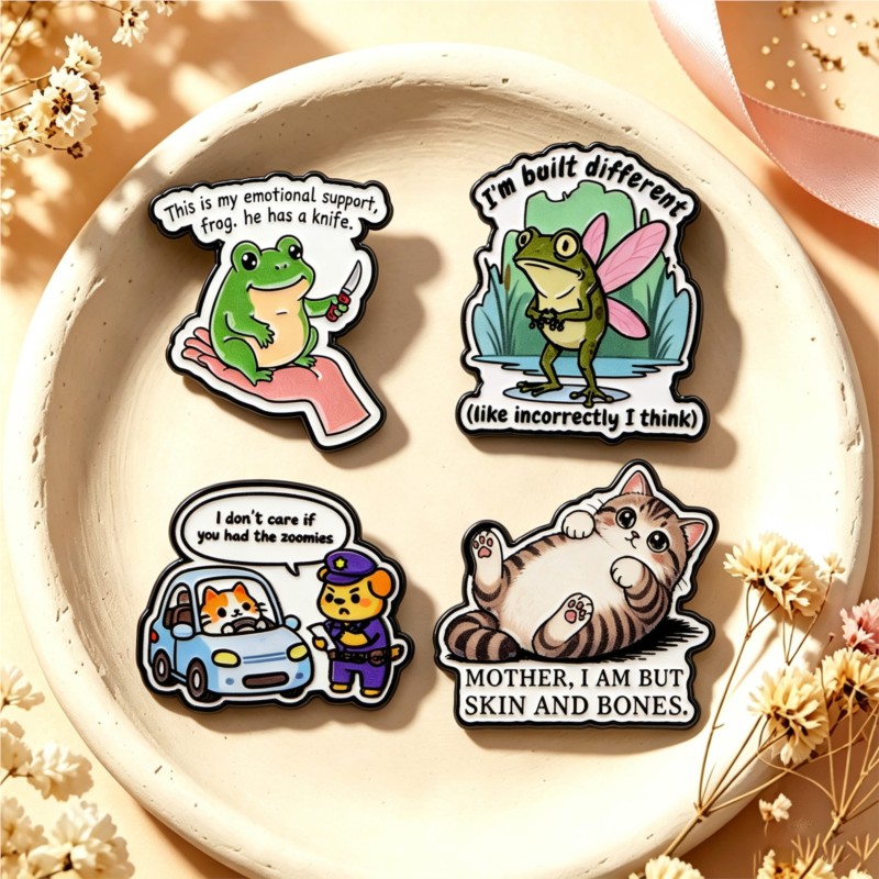 Enamel Pin Set - Zitat-Emaille-Pin, Niedlicher Frosch, Katze, Hund, Cartoon-Charakter,